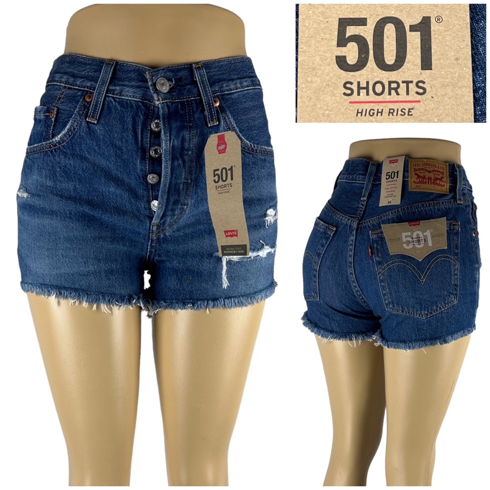 Levis 501 Shorts Womens 25 Cut Off Distressed High Rise Button Fly NWT $49.50